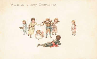 ブラインドマンバフ、クリスマスカードを遊んでいる子供たち 作： English School