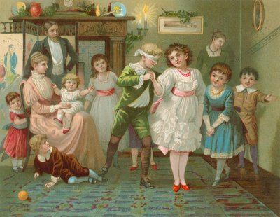 クリスマス時にブラインドマンバフを遊んでいる子供たち 作： English School