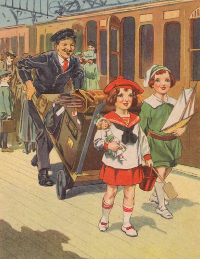 休日に電車で旅行する子供たち（カラーリソ） 作： English School