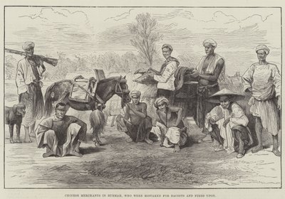 ビルマの中国人商人がダコイトと間違われて銃撃されたこと（版画 作： English School