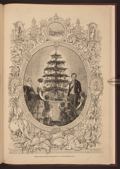 「ウィンザー城のクリスマス ツリー」、「イラストレイテッド ロンドン ニュース」のクリスマス サプリメント、1948 年 12 月 (版画) 作： English School