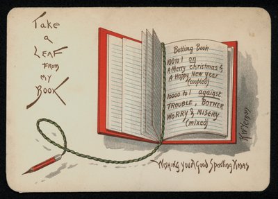 ベットブックに描かれたクリスマスと新年の願い事、グリーティングカード。(クロモリト) 作： English School