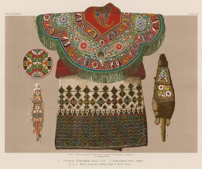 サーカシアン刺繍サドルクロス;刺繍入りドレス、ギリシャ。北米インディアンビーズとわらの仕事 作： English School