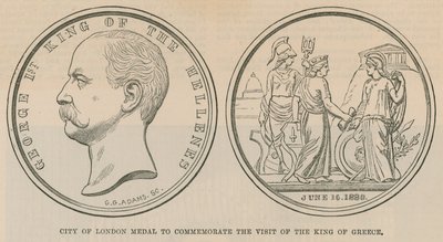 1880年6月のギリシャ王の訪問を記念するロンドン市メダル 作： English School