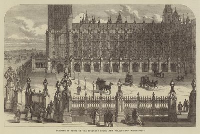 ウェストミンスターのニューパレスヤードにある議長室前の回廊（彫刻作品 作： English School