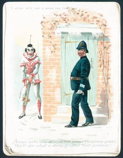 ガチョウ、クリスマスカードで警官を待っているピエロ 作： English School