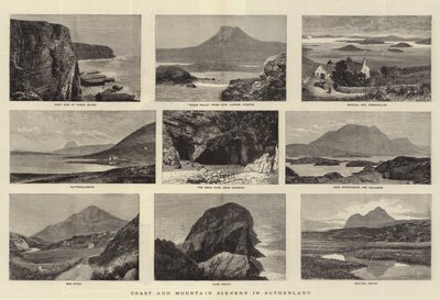 サザランドの海岸と山の風景（彫刻 作： English School