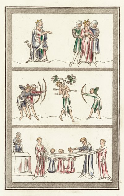 エドモンドの断罪、エドモンド王の死、主の晩餐の秘跡（彩色彫刻版 作： English School