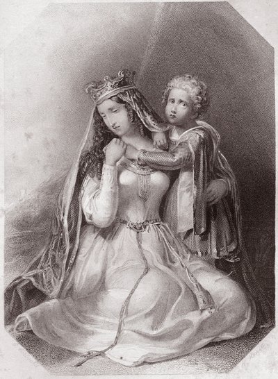 ジェフロイ・プランタジーンの未亡人、ブルターニュのコンスタンス（The Life and Death of King John） ブルターニュ公ジェフリー2世の未亡人、レディ・コンスタンス（The Life and Death of King John） in - 「シェイクスピア女性ギャラリー、45人の真剣な肖像画のコレクション 作： English School