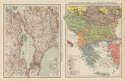 コンスタンチノープルとマルマラ海；バルカン半島の民族誌地図（カラーリトグラフ） 作： English School