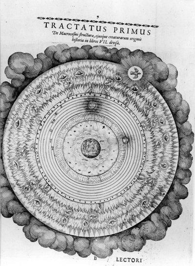 ロバートフラッドの「ユトリウスクコスミヒストリア」からの宇宙の建設、1619年 作： English School