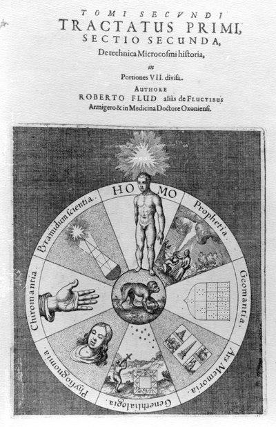 ロバートフラッドの「ユトリウスクコスミヒストリア」からの宇宙の建設、1619年 作： English School