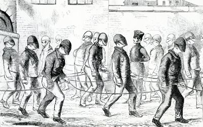 ヘンリーメイヒューとジョンビニーによる「ロンドンの刑務所刑務所と刑務所生活の場面」（1862年）から、ペントンビル刑務所で運動している囚人 作： English School
