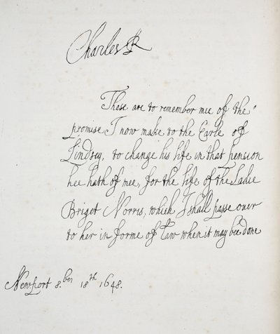チャールズ2世によって書かれた手紙のコピー、1648 作： English School