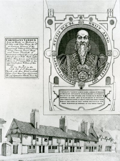 コーネリアスヴァンダン（1483〜1577年）記念とアルムスハウス、1798年 作： English School