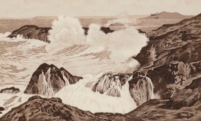 コーンウォール: At Clodgey Point, St Ives (litho) 作： English School