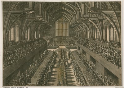 ジェームズ2世の戴冠式の宴会、1685年、ロンドン、ウェストミンスターホール 作： English School