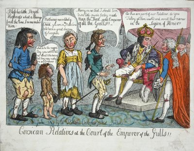 カモメの皇帝の宮廷でのコルシカ・リアルティヴ！！」1804年のパブ（手彩色のエングレーヴィング）。 作： English School