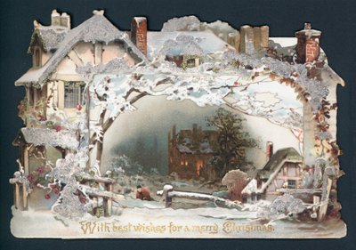 コテージの雪景色、クリスマスカード 作： English School