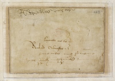 Cotton MS Vespasian F XIII f.123 エドワード 5 世の署名の隣にあるリチャードの「忠誠心」の署名 作： English School