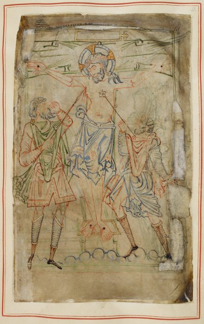 Cotton Tiberius C. VI、f.13 磔刑、Tiberius Psalter から、1050 年頃（ベラム） 作： English School
