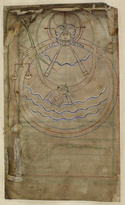 Cotton ms tiberius c vi f007v 創造の図式表現、「Tiberius Psalter」のイラスト、ウィンチェスター、c.1050 (ベラム) 作： English School