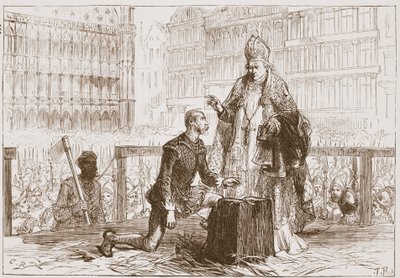 処刑前の足場にいるエグモント伯爵、ジェームズ エイトケン ワイリー (1808-1890) による「プロテスタントの歴史」のイラスト、パブ。 1878年（彫刻） 作： English School
