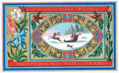 花、クリスマスカードに囲まれたそりのカップル 作： English School