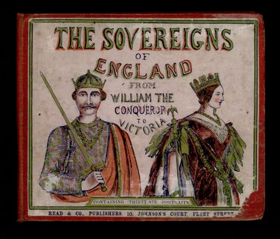The Sovereigns of England』の表紙イラスト（カラー彫刻）。 作： English School