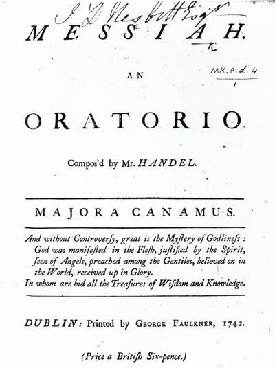 ヘンデルの救世主のための楽譜のカバー、1742年に公開 作： English School