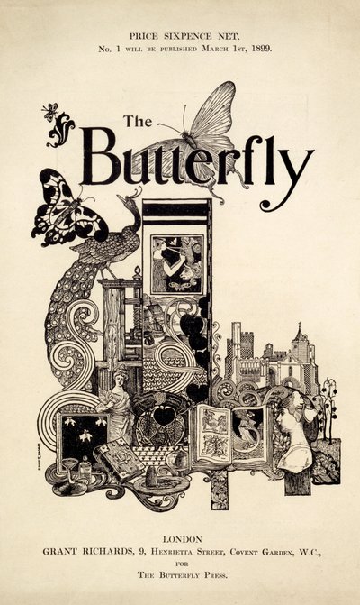 1899年3月1日発行のThe Butterfly Magazineの表紙（平版と活版） 作： English School