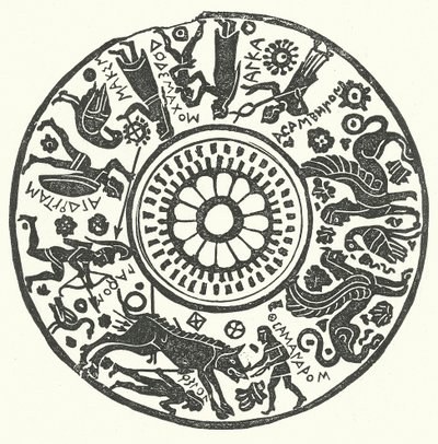 猪狩りの描かれた花瓶の蓋（エングレーヴィング） 作： English School