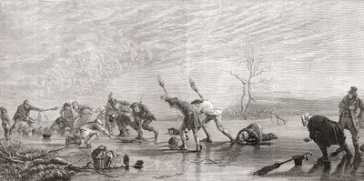 19世紀のカーリング、「ペンと鉛筆で描かれたスコットランドの絵」、サミュエルG.グリーン著、1886年に発行（リソ） 作： English School
