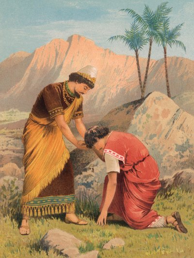 David and Jonathan, I Samuel, XX (color litho) 作： English School