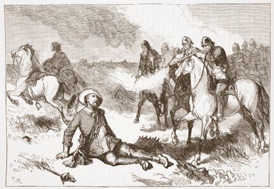 グスタフ・アドルフスの死、ジェームズ・エイトケン・ワイリー（1808-1890）によるパブのプロテスタンティズムの歴史からのイラスト。 1878 作： English School