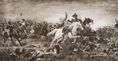 1920年に出版されたHGウェルズの「歴史のあらまし」第2巻のイラスト「グスタフアドルフの死」 作： English School
