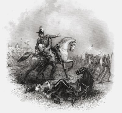 1868年に出版された「インディアン反乱の歴史」からのヘンリーモンゴメリーローレンス卿の死 作： English School