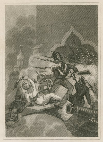1799年、インド、セリガパタム包囲戦でのTippoo Sahibの死 作： English School