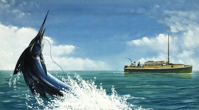 深海漁師がメカジキを引っ掛ける 作： English School
