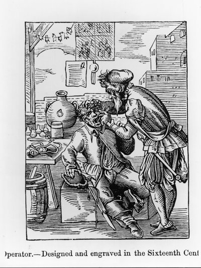 デンタルオペレーター、「中世の科学と文学とルネサンス」のイラスト、1878年にポールラクロワによって書かれて彫刻された（彫刻）（bw写真） 作： English School