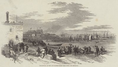 ケープタウンからイギリスへ向かう使節団の出発（版画 作： English School
