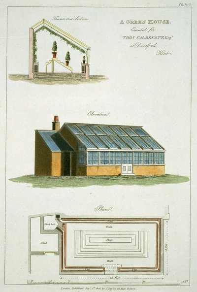 ケント州ダートフォードでトーマスカルデコットのために実行されたグリーンハウスの設計、1806 作： English School