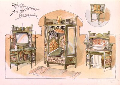 寝室のための趣のある家具」のデザイン、1897年8月発行の「The Cabinet Maker」のイラスト（プリント 作： English School