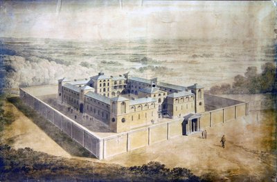ネオ・クラシカルな刑務所のデザイン、1790年頃（紙に水彩画） 作： English School