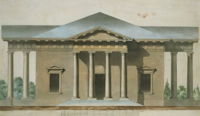 トスカーナのドリス式庭園のパビリオンのデザイン、1830年頃（トイレと紙にペンとインク） 作： English School