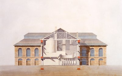 スタッグブリューハウスのデザイン、ジョージサンダースのオフィスからのオリジナルの原稿、c.1807（鉛筆、トイレ、ペン、紙にインク） 作： English School