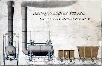 ロッシュとステファンソンの機関車の設計 1826年頃 （紙にペンとインクとウォッシュ 作： English School