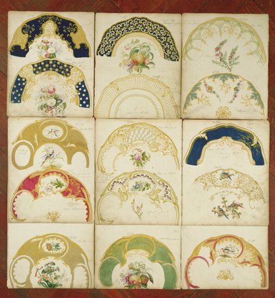 ダニエルファクトリー、スタッフォードシャー、1846年頃の磁器プレートのデザイン（WCとガッシュ、紙） 作： English School