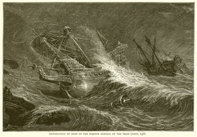 1588年のアイルランド海岸におけるスペイン艦隊の船の破壊 作： English School