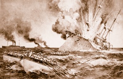 1915年3月14日、1914年から19年までのフェルナンデス沖のドレスデンの破壊 作： English School